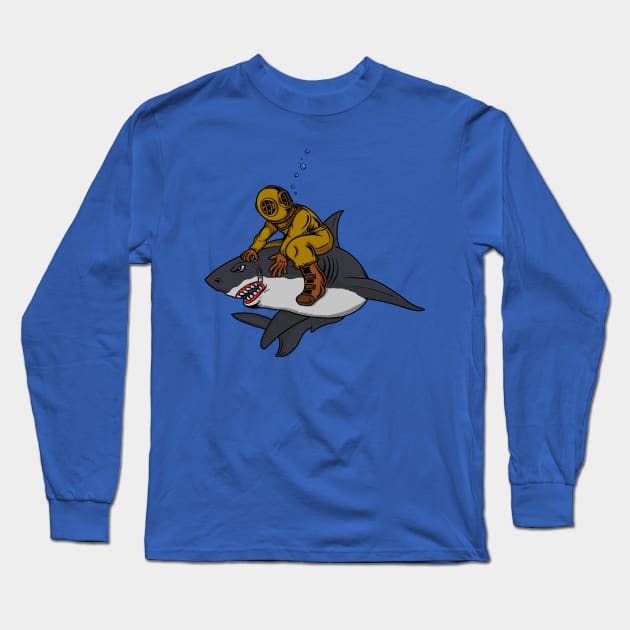 Diver and Shark Long Sleeve T-Shirt by Joebarondesign